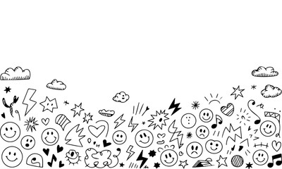 Cute line sketch star, arrow, heart decoration element icon set. Hand drawn sketch doodle cute star, emphasis, flower element. Pen line text decoration shape icon. Hand drawn vector illustration. 