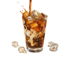 Iced coffee drink pouring into a glass