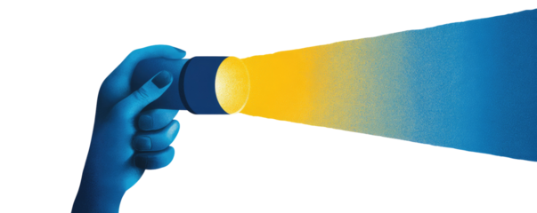 A hand holding a flashlight, illuminating a dark scene