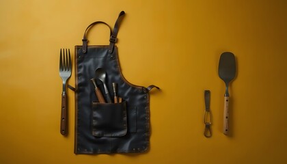 Chef apron with cooking utensils kitchen tools culinary art kitchenware flatlay