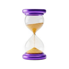 A purple hourglass filled with golden sand meticulously isolated on a transparent background for design use isolated on transparent background