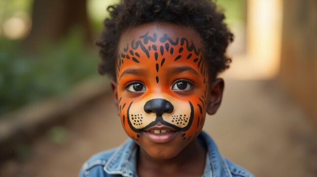 Child with tiger face painting enjoying birthday party games in garden setting
- Powered by Adobe