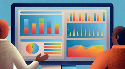 Dynamic business analytics video showcasing diverse team reviewing vibrant data dashboards, perfect for illustrating strategic planning and collaborative project management in a modern way - Powered by Adobe