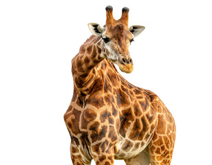Obraz premium Realistic Giraffe Standing Front View with Long Neck, Transparent Background.