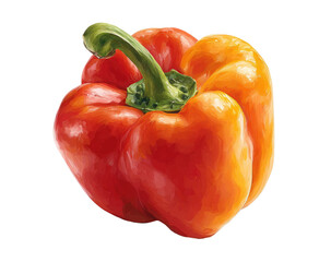 Close-up of a bell pepper, vibrant red and orange hues.  Smooth, plump skin with a distinct stem.  Painterly, realistic style