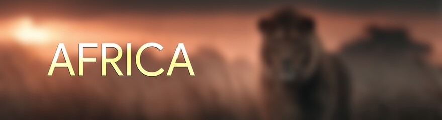 Wildlife in Africa captured as a blurred background with a prominent lion silhouette and warm tones at sunset © RafaelDavid