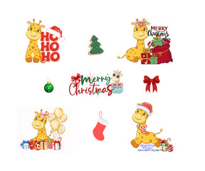 Christmas Giraffe Clipart Set, Cute Safari Animal PNG Illustrations, Holiday Jungle Wildlife Art, Festive Digital Graphics 
