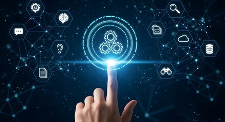 Automation technology concept with hand touching digital interface