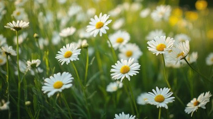 Fototapeta premium A field of daisies in a sunny meadow.