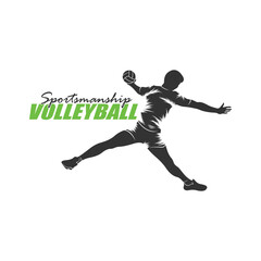 Volleyball Player Logo Design Vector. Silhouette Volleyball Man Player Template Illustration