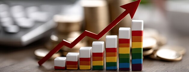Growth trend visualized with colorful bars indicating increasing metrics from low to high in a business or financial context