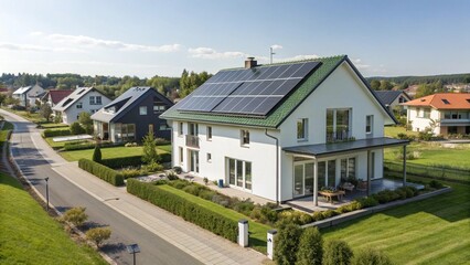 Eco-Friendly Suburban Home with Solar Panels
Modern House with Sustainable Energy Technology
Solar Panel Installation on a Residential Roof
Green Energy in a Modern Neighborhood