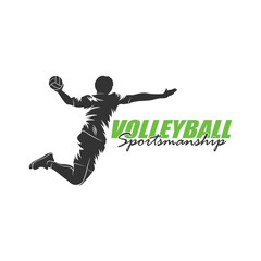 Volleyball Player Logo Design Vector. Silhouette Volleyball Man Player Template Illustration