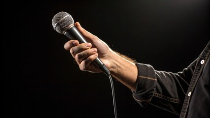 close up of a hand holding a mic