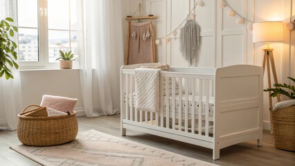 Stylish and Cozy Baby Room Interior with a White Crib
Modern Nursery with Soft Textures and Natural Light
Comfortable and Serene Infant Room Design