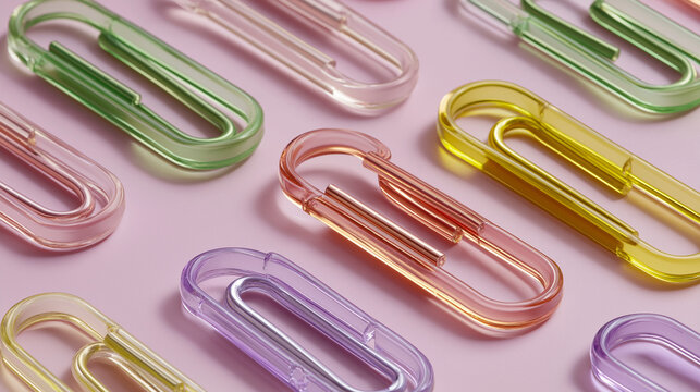 Colorful Transparent Paperclips on Pink Background