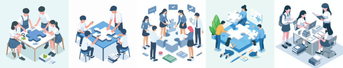 Obraz premium Vector set of isometric teamwork