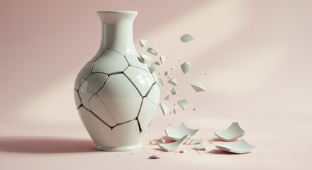 Shattered vase on pastel background