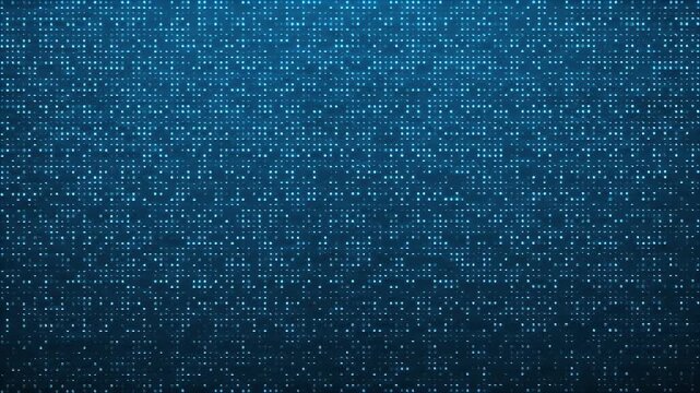 Abstract digital pattern of glowing light dots in a dark blue matrix