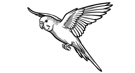 Budgerigar Flying, Line Art Illustration
