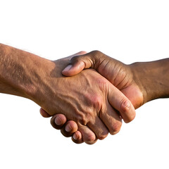 Elderly hands shaking in agreement isolated on transparent background
