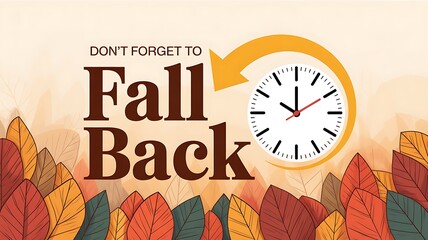 Photo of dont forget to fall back reminder with a clock and autumn leaves, signifying the end of daylight saving time and the change of season