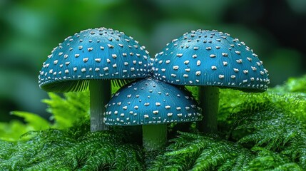 Enchanted Forest: Three Azure Mushrooms