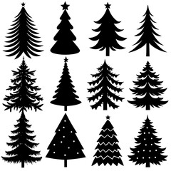 Set Of Silhouette Christmas Tree, Silhouette Christmas Tree Set, Silhouette Christmas Tree Vector, Silhouette Christmas Tree Vector, Christmas Tree Silhouette Vector	