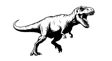 Obraz premium T-Rex Dinosaur Roaring Illustration in Black and White