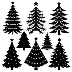 Set Of Silhouette Christmas Tree, Silhouette Christmas Tree Set, Silhouette Christmas Tree Vector, Silhouette Christmas Tree Vector, Christmas Tree Silhouette Vector	