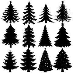 Set Of Silhouette Christmas Tree, Silhouette Christmas Tree Set, Silhouette Christmas Tree Vector, Silhouette Christmas Tree Vector, Christmas Tree Silhouette Vector	