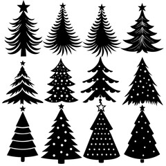 Obraz premium Set Of Silhouette Christmas Tree, Silhouette Christmas Tree Set, Silhouette Christmas Tree Vector, Silhouette Christmas Tree Vector, Christmas Tree Silhouette Vector 