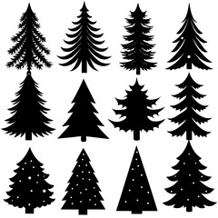 Obraz premium Set Of Silhouette Christmas Tree, Silhouette Christmas Tree Set, Silhouette Christmas Tree Vector, Silhouette Christmas Tree Vector, Christmas Tree Silhouette Vector 