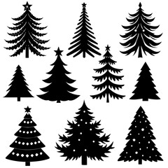 Set Of Silhouette Christmas Tree, Silhouette Christmas Tree Set, Silhouette Christmas Tree Vector, Silhouette Christmas Tree Vector, Christmas Tree Silhouette Vector	