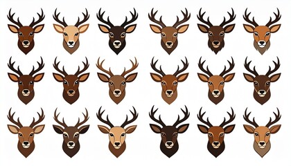 Fototapeta premium Collection of Deer Head Illustrations Brown Antler Set.