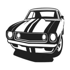 Wanddecoratie Oldtimers Black and White Muscle Car Illustration on Transparent Background  © SopnilJahan