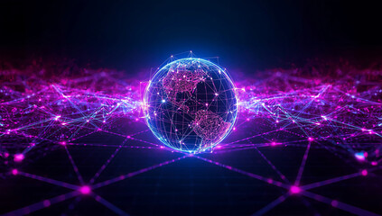 Obraz premium Abstract 3D sphere with interconnected points symbolizing internet and communication