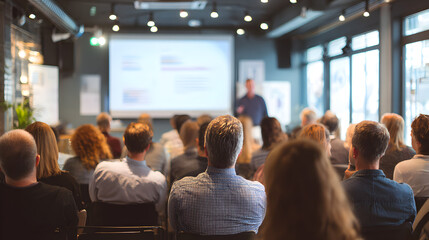 Attentive Audience Listening to Speaker at Modern Business Conference Presentation