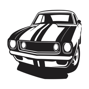 Fototapeta Black and White Muscle Car Illustration on Transparent Background
