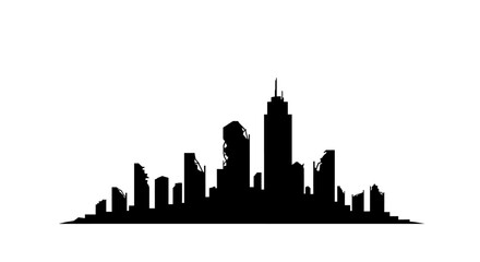 Naklejka premium Cityscape Silhouette Depicting Urban Decay and Post Apocalyptic Ruins Against a White Background silhouette