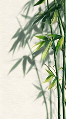 Obraz premium Watercolor Bamboo Stalks and Leaves with Natural Shadows on Textured Cream Background