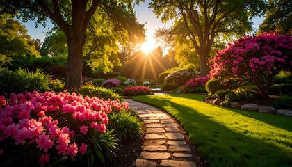 Fototapeta premium Sunrise in a vibrant garden