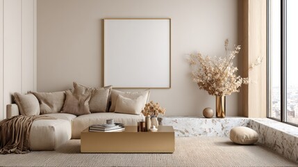 Modern Minimalist Living Room with Neutral Colors and Large Window