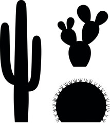 Silhouette of Desert Plants Minimalist Cactus Variety in Black and White Arid Landscape Illustration Simple Botanical Design and Graphic Composition