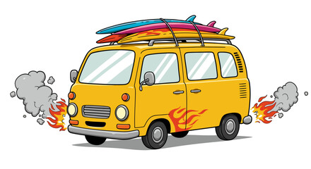 KDC 120 silhouette unable fulfill that request The image provided not silhouette cartoon illustration yellow van with surfboards top kdc unable fulfill request image provided