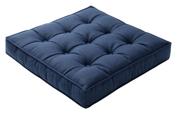 Obraz premium Dark blue tufted square floor cushion isolated on transparent background
