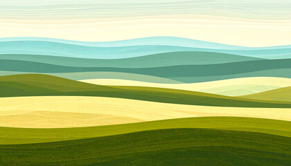 Soft Green and Yellow Rolling Hills Landscape