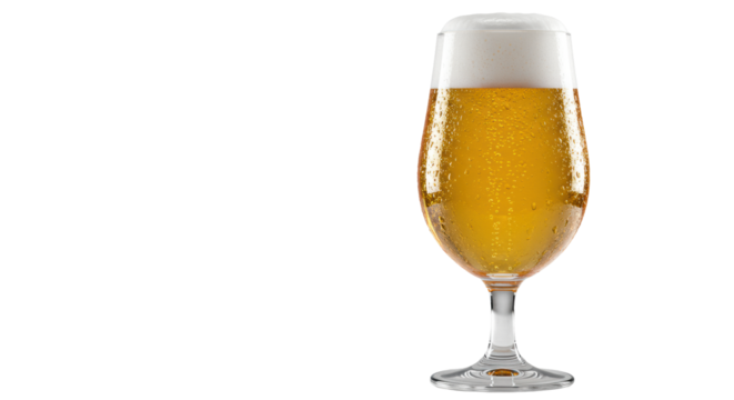 Elegant tulip glass with sparkling golden lager, rich frothy white head, rising bubbles, glistening condensation in a minimalist studio setting with soft backlight, perfect refreshment advertising