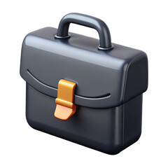 Glossy 3D Black Plastic Briefcase Icon with Smooth Finish for Business, Work, and Professional Concepts on White Background