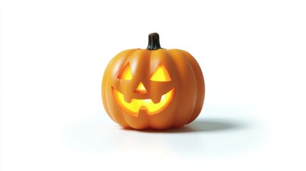 a pumpkin with a carved face on a white surface